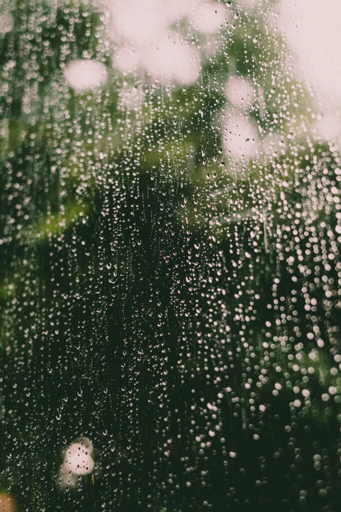 pexels-photo-5686767-5686767 Raindrops on a glass window with blurred greenery in the background creating a serene and natural atmosphere.